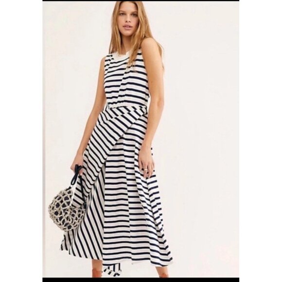Free People FP Beach Dress Womens Capri Stripe Midi Navy White Boho Size XS - Picture 1 of 13